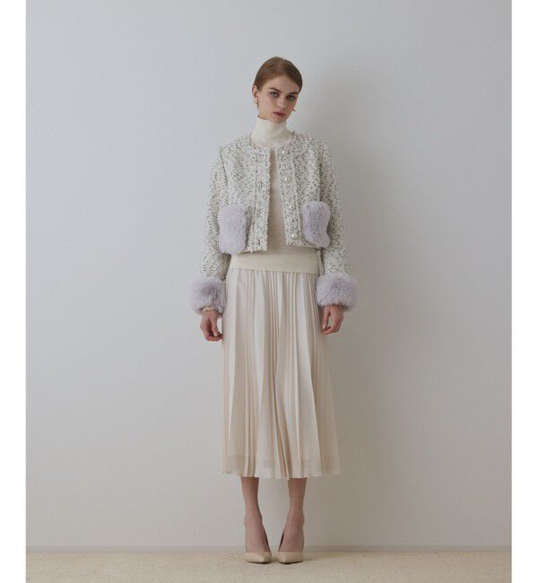 GRACE CONTINENTAL「ツイードコンビジャケット」|ノーカラージャケット|