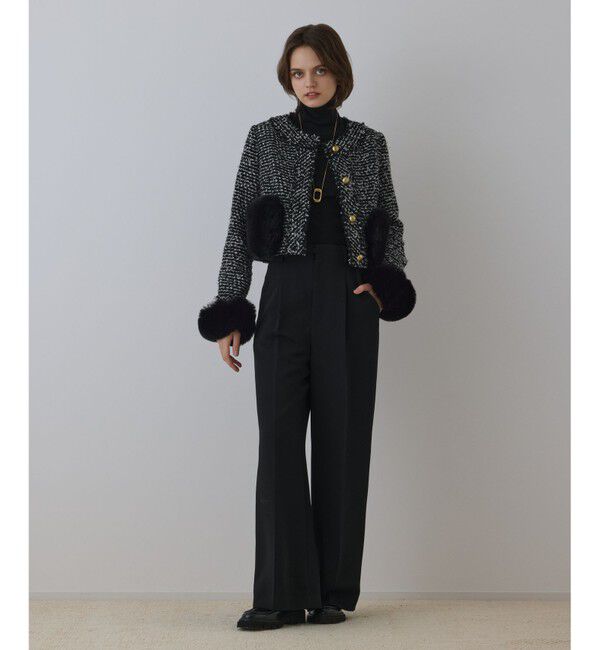 GRACE CONTINENTAL「ツイードコンビジャケット」|ノーカラージャケット|