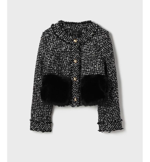 GRACE CONTINENTAL「ツイードコンビジャケット」|ノーカラージャケット|