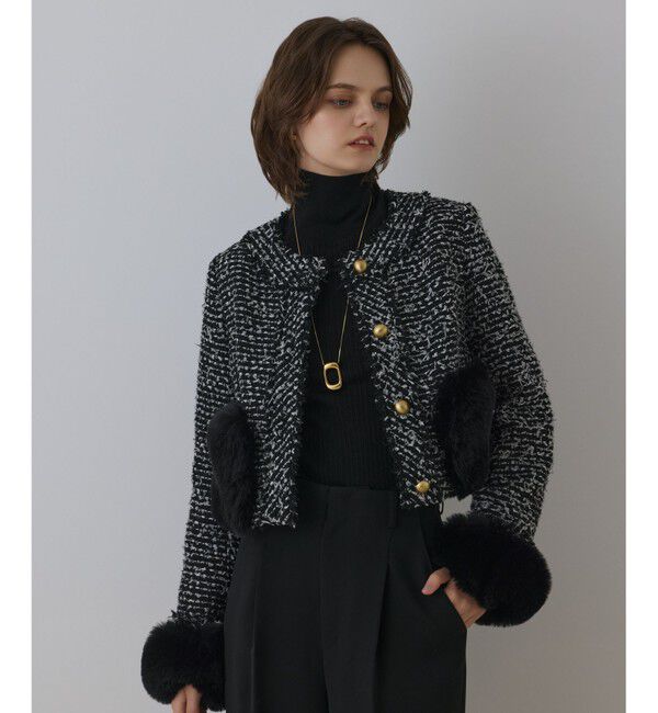 GRACE CONTINENTAL「ツイードコンビジャケット」|ノーカラージャケット|