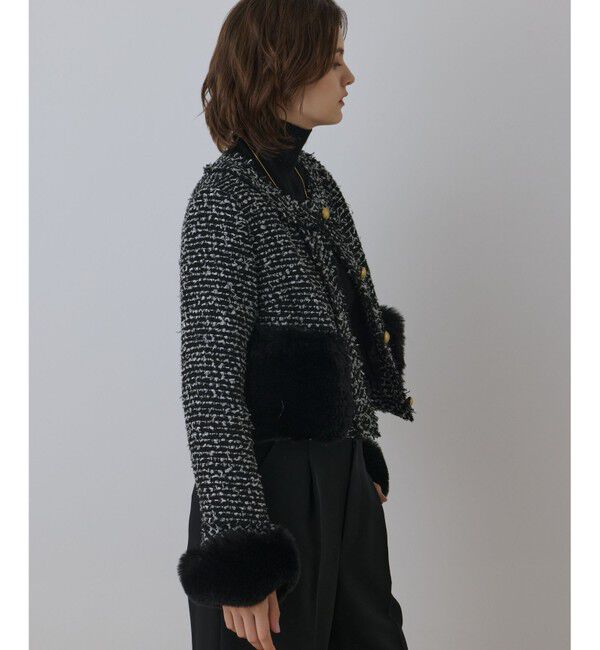 GRACE CONTINENTAL「ツイードコンビジャケット」|ノーカラージャケット|