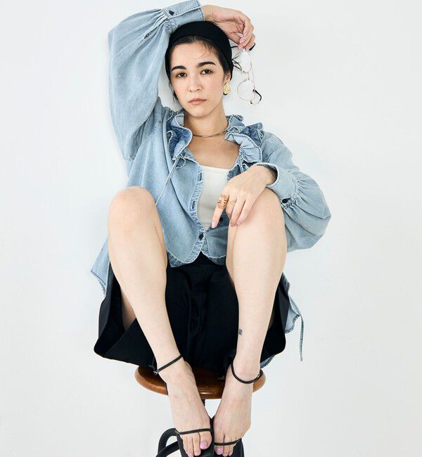 Rie Miller「【RM denim】フリルギャザーデニムブラウス」|シャツ・ブラウス|
