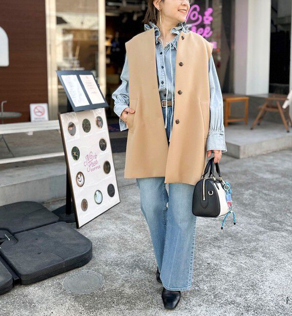 Rie Miller「【RM denim】フリルギャザーデニムブラウス」|シャツ・ブラウス|