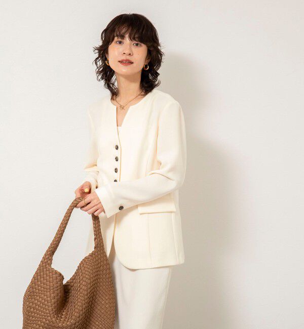 NOLLEY'S sophi「《セットアップ対応》ウォッシャブルバックサテンノーカラージャケット」|ノーカラージャケット|