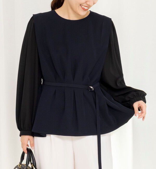 NOLLEY'S「《セットアップ対応》ウォッシャブルダブルクロスブラウス」|シャツ・ブラウス|ネイビー