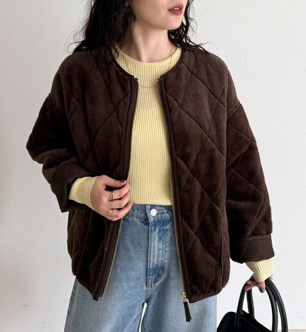 fredy emue「ファーキルトジップコート」|その他|ブラウン