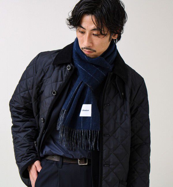 GLOSTER「【カシミヤブレンド】ウールリバーシブルチェックマフラー」|マフラー|ネイビー系1