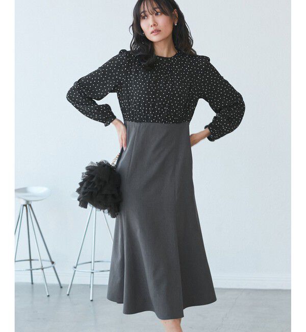 Rope&rsquo;Picnic「ドット柄ドッキングワンピース」|ワンピース|ブラック系(02)