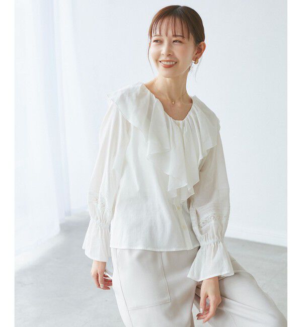 Rope&rsquo;Picnic「【接触冷感・通気性】Comfy Shirt コンフィーシャツ/綿ボイルフリルブラウス」|シャツ・ブラウス|