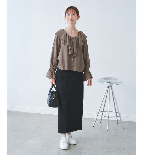 Rope&rsquo;Picnic「【接触冷感・通気性】Comfy Shirt コンフィーシャツ/綿ボイルフリルブラウス」|シャツ・ブラウス|