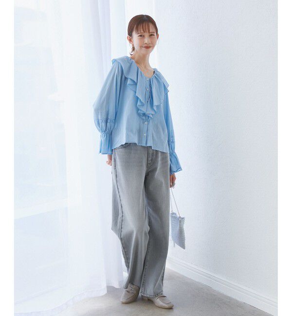 Rope&rsquo;Picnic「【接触冷感・通気性】Comfy Shirt コンフィーシャツ/綿ボイルフリルブラウス」|シャツ・ブラウス|