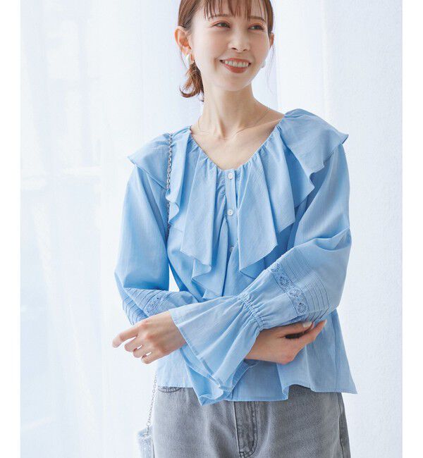 Rope&rsquo;Picnic「【接触冷感・通気性】Comfy Shirt コンフィーシャツ/綿ボイルフリルブラウス」|シャツ・ブラウス|