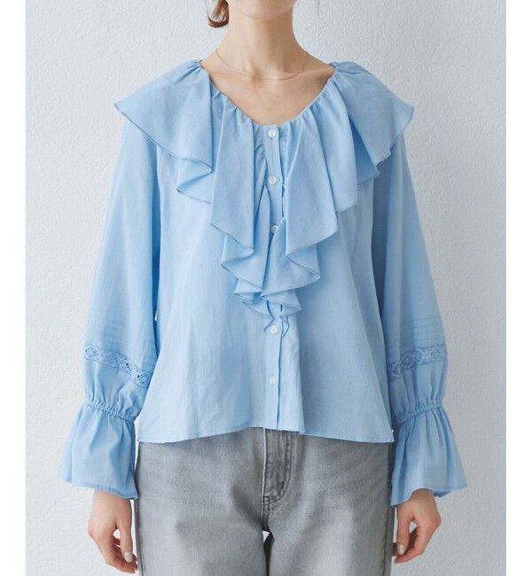 Rope&rsquo;Picnic「【接触冷感・通気性】Comfy Shirt コンフィーシャツ/綿ボイルフリルブラウス」|シャツ・ブラウス|
