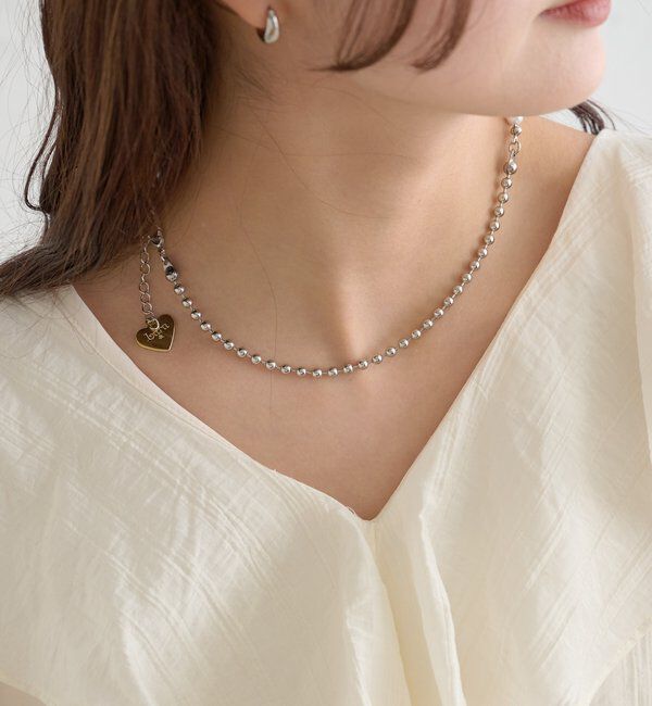  「【Lara】パール&times;ボールネックレス」|リング|