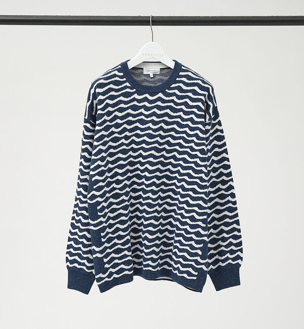 ABAHOUSE「シルクミックス WJQ ホリゾンタル ボーダー ニット」|ニット・セーター|ネイビー