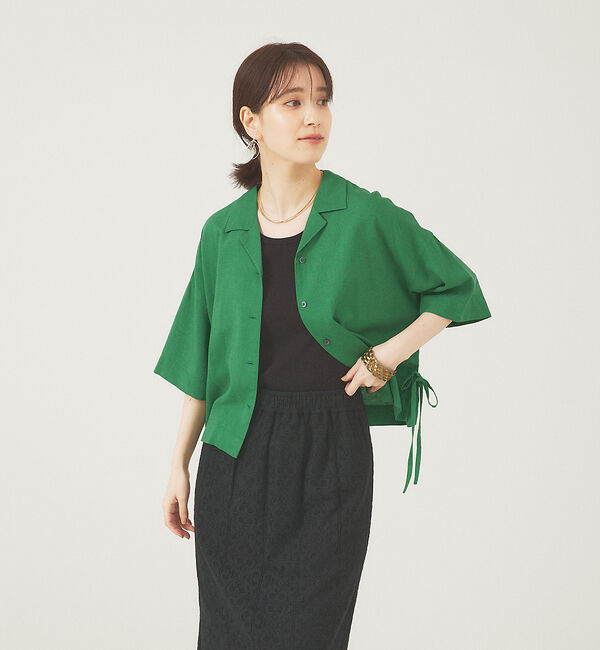 abahouse mavie「レーヨンリネンショートシャツ」|シャツ・ブラウス|グリーン