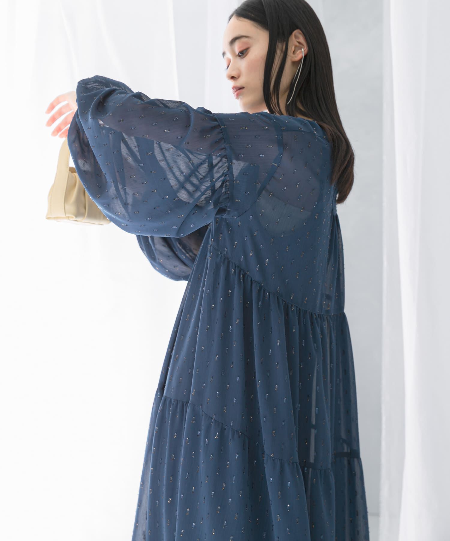 URBAN RESEARCH ROSSO「カットジャガードティアードワンピース」|ワンピース|ブルー