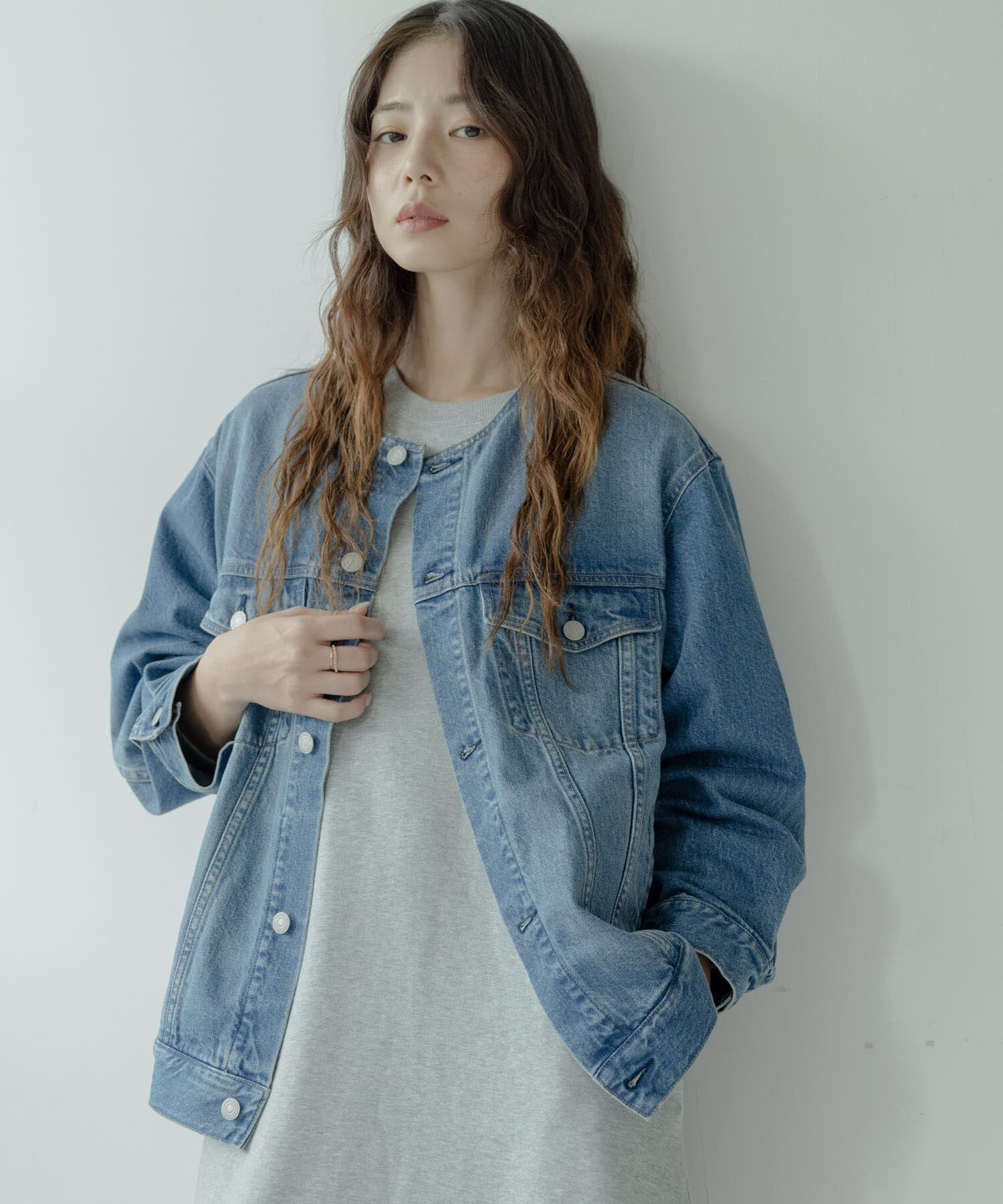 Sonny Label 「ノーカラーオーバーサイズGジャン」|デニムジャケット|