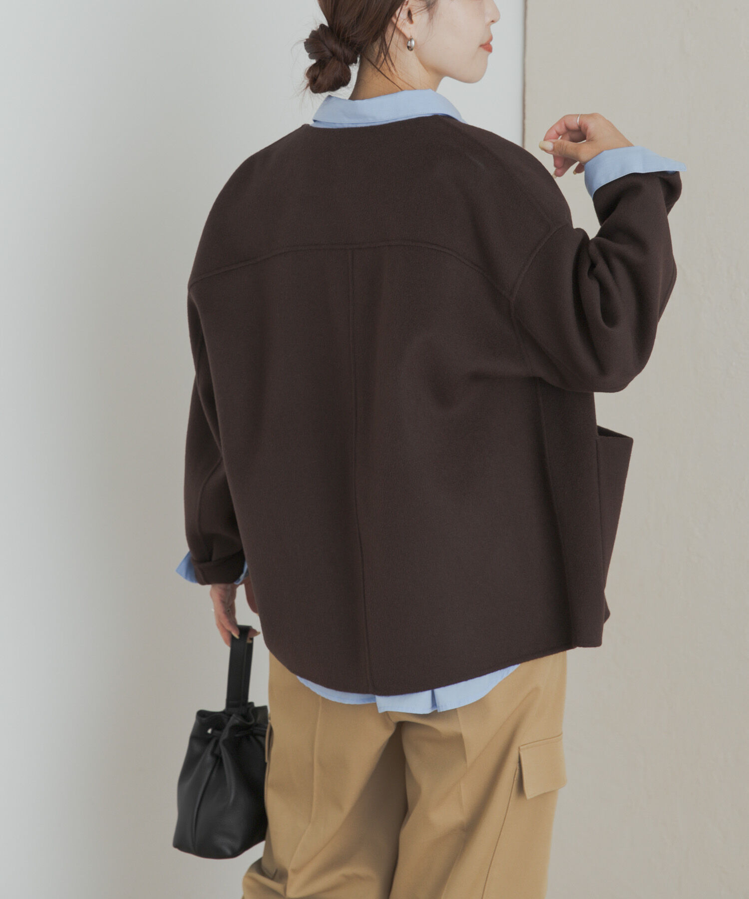 URBAN RESEARCH DOORS「ウールリバーノーカーラミドルコート」|ノーカラーコート|