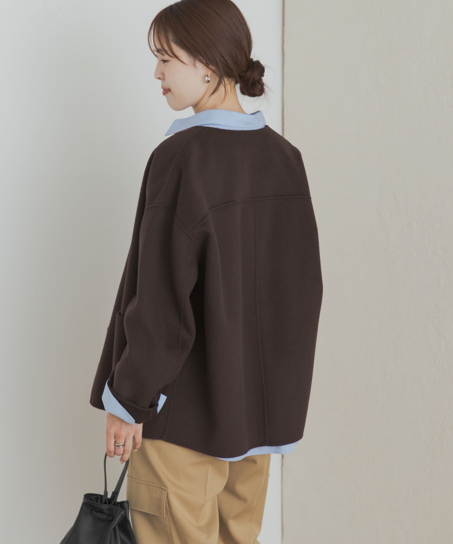 URBAN RESEARCH DOORS「ウールリバーノーカーラミドルコート」|ノーカラーコート|