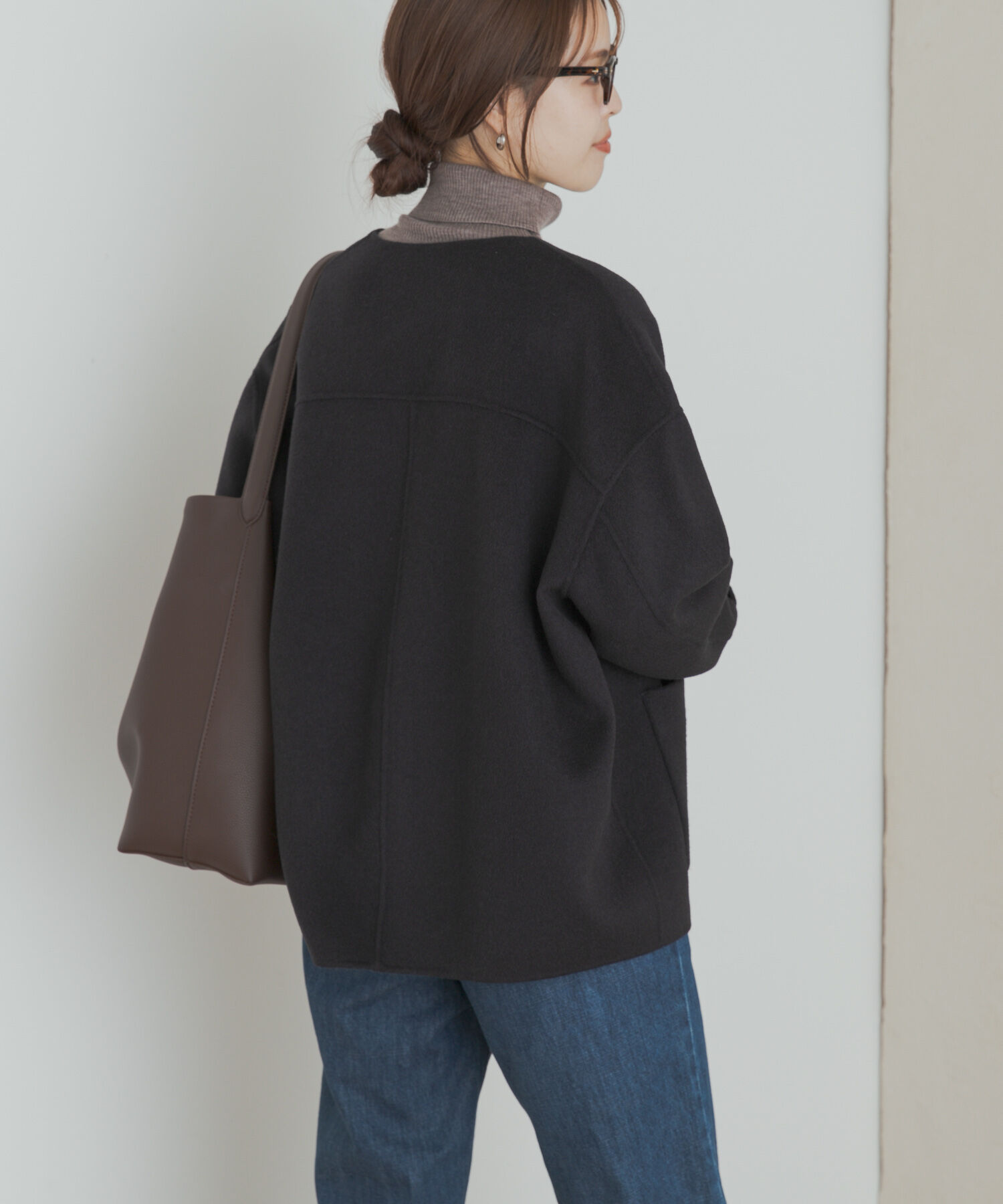 URBAN RESEARCH DOORS「ウールリバーノーカーラミドルコート」|ノーカラーコート|