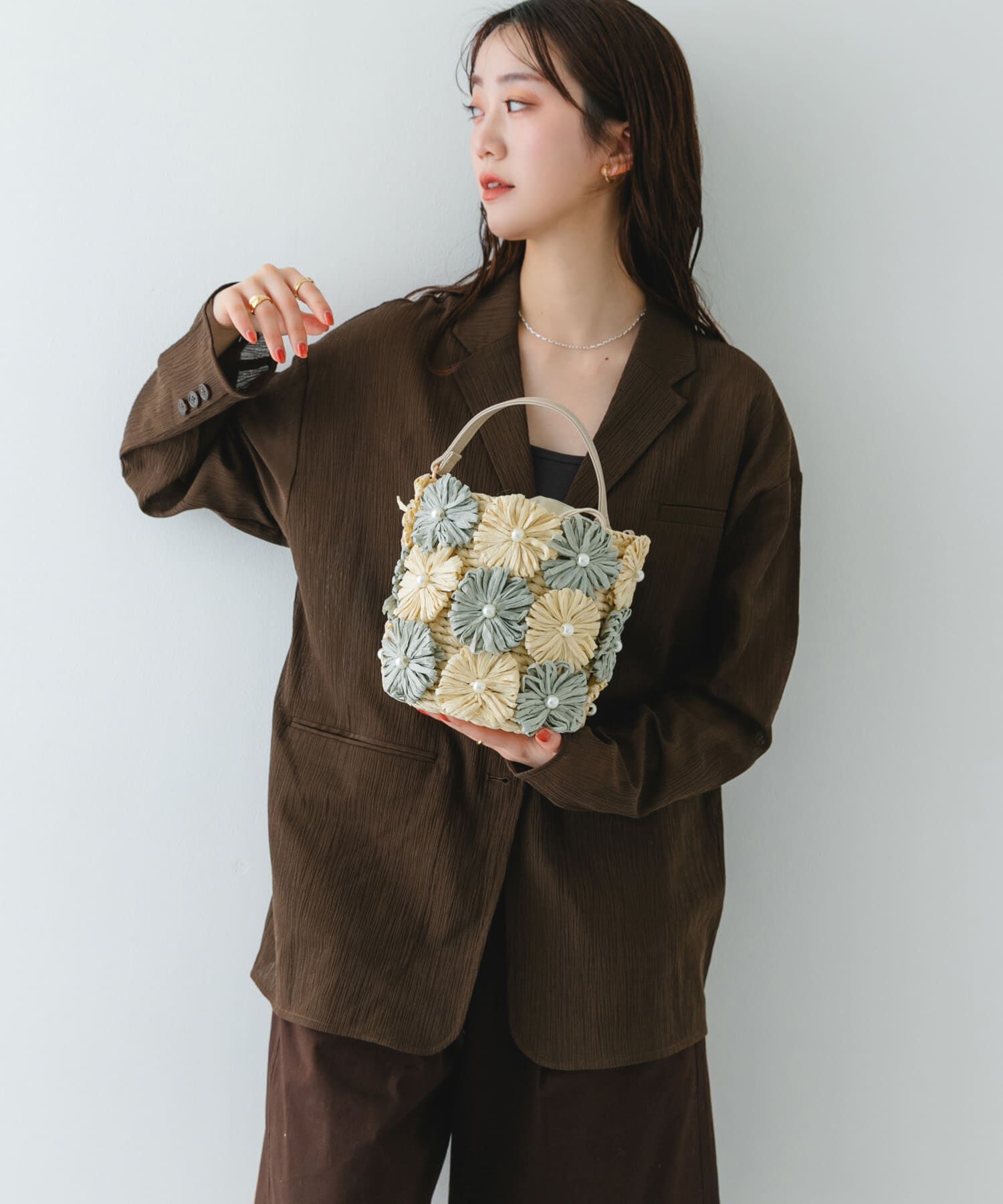 RODE SKO「フラワーモチーフ雑材バケツバッグ」|ショルダー・メッセンジャー|