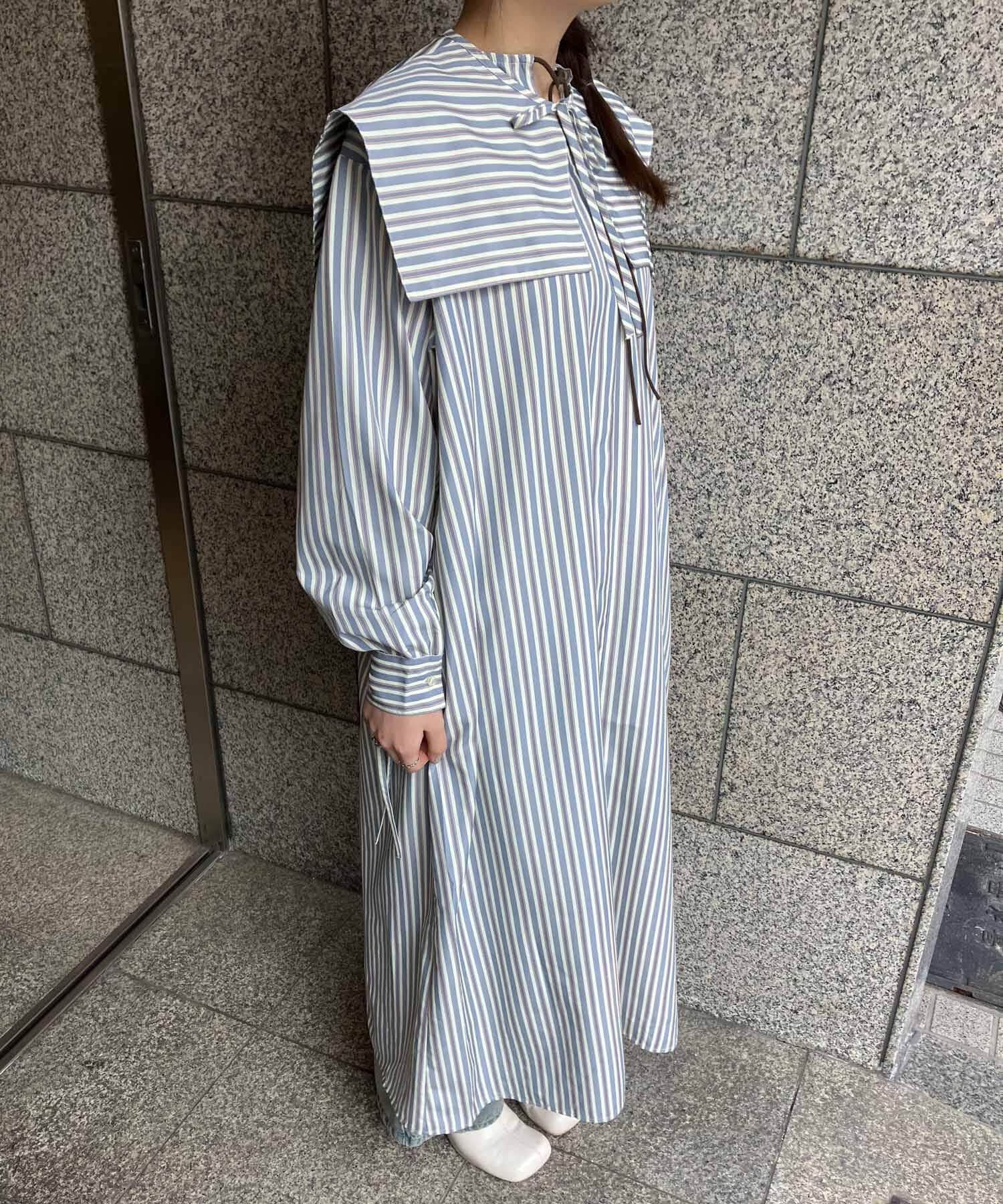  「スクエアカラーSETストライプワンピース」|ワンピース|