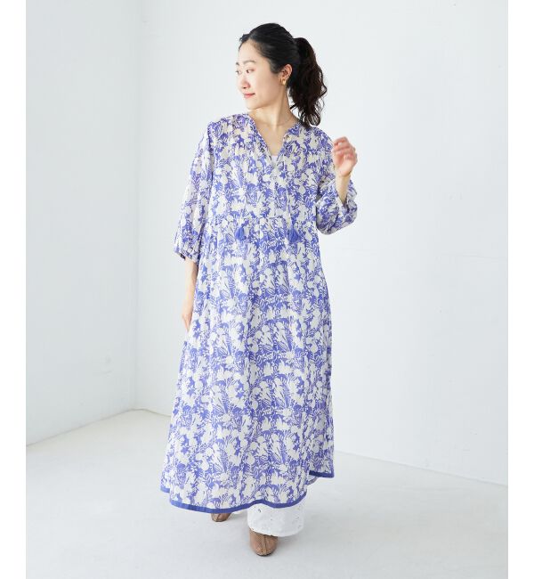  「Fanaka別注バイカラーフラワーワンピース」|ワンピース|ブルー