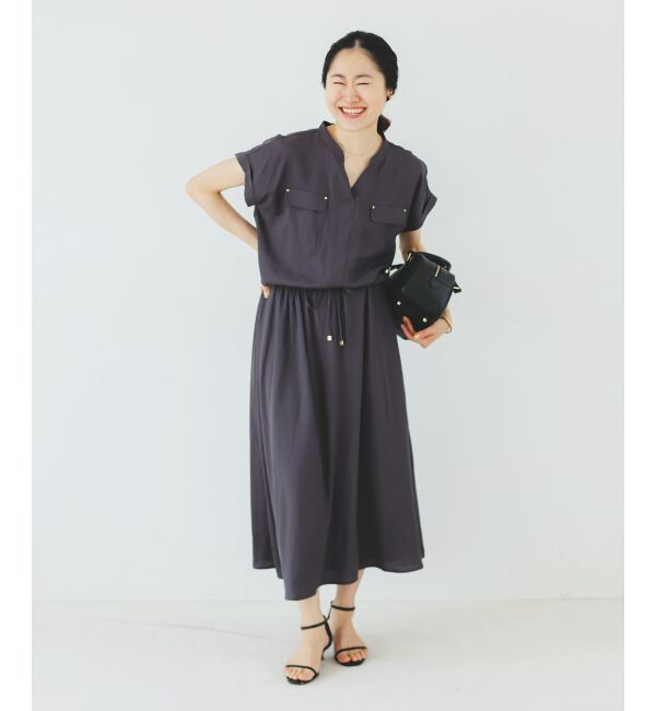  「《手洗い可能》リネンライクフロントポケットワンピース」|ワンピース|
