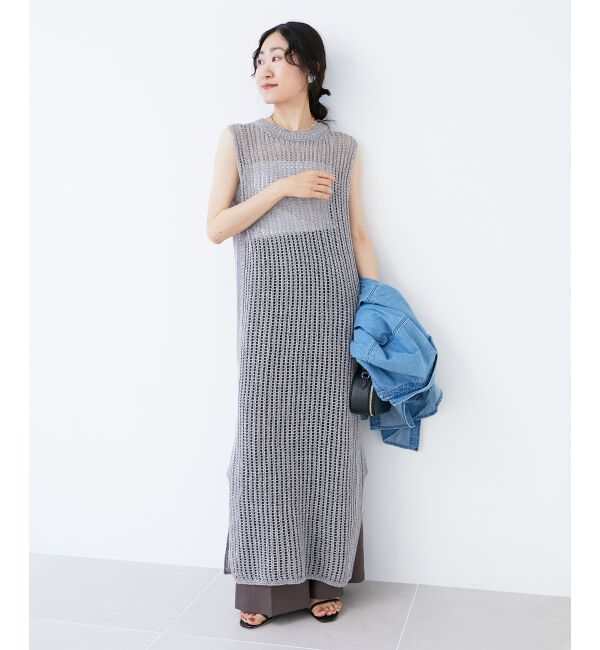  「ハシゴ調透かし柄ホールガーメントワンピース」|ワンピース|