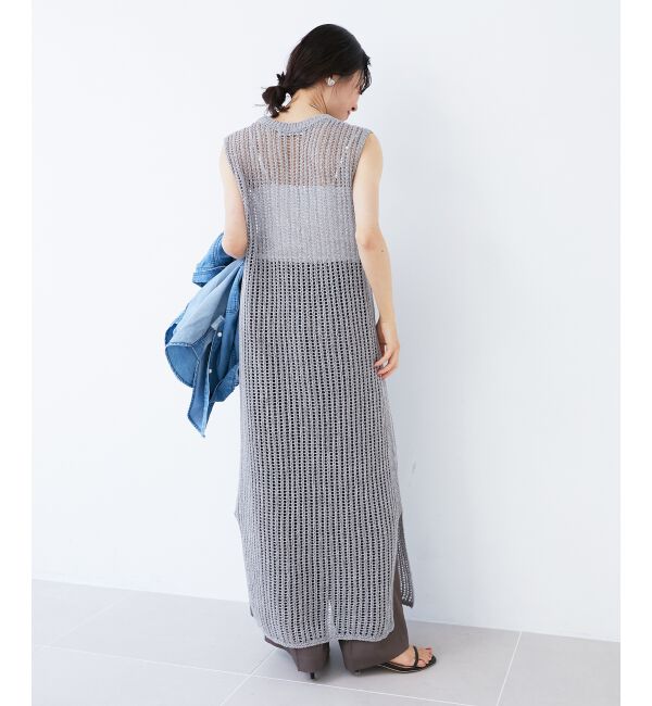  「ハシゴ調透かし柄ホールガーメントワンピース」|ワンピース|