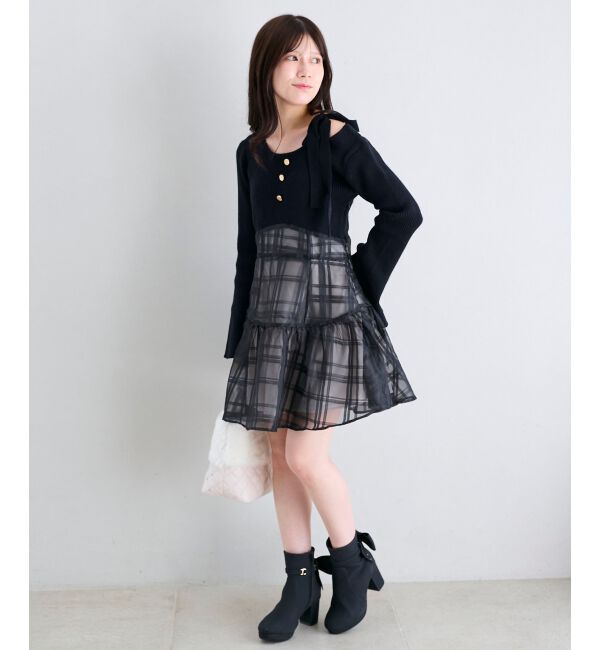  「ショルダーリボンコルセットミニワンピ」|ワンピース|