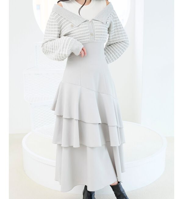  「ツイードニットドッキングワンピース」|ワンピース|