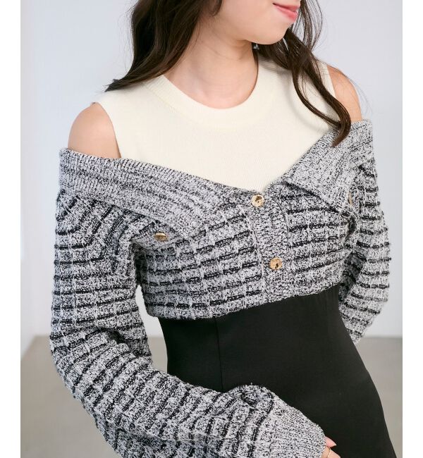  「ツイードニットドッキングワンピース」|ワンピース|