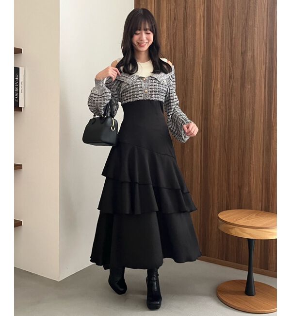  「ツイードニットドッキングワンピース」|ワンピース|