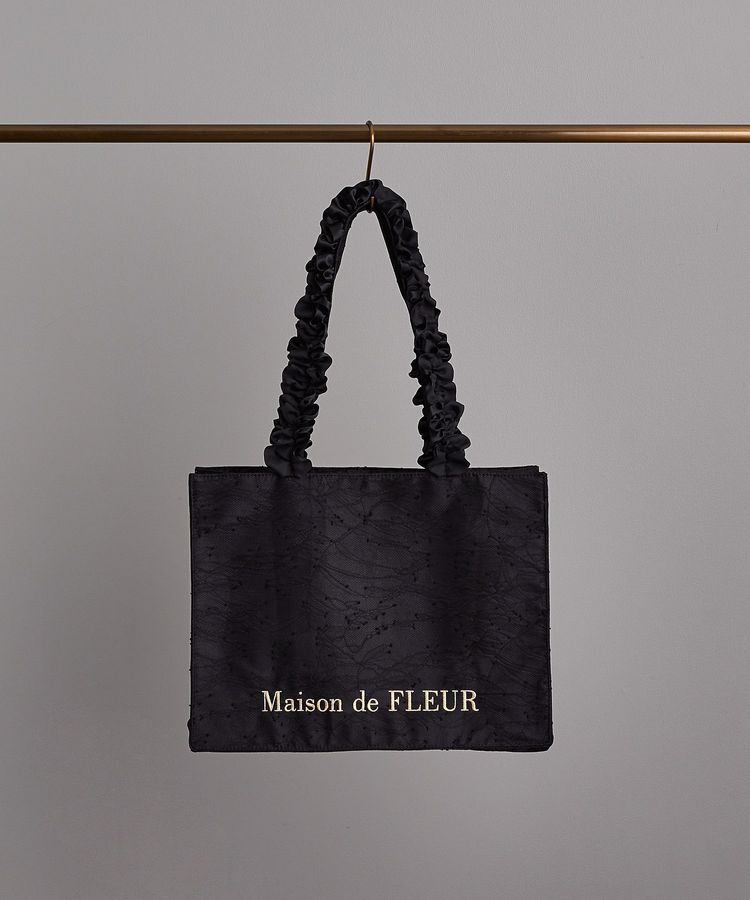 Maison de FLEUR「レースフリルハンドルスクエアトートMバッグ」|トートバッグ|ブラック