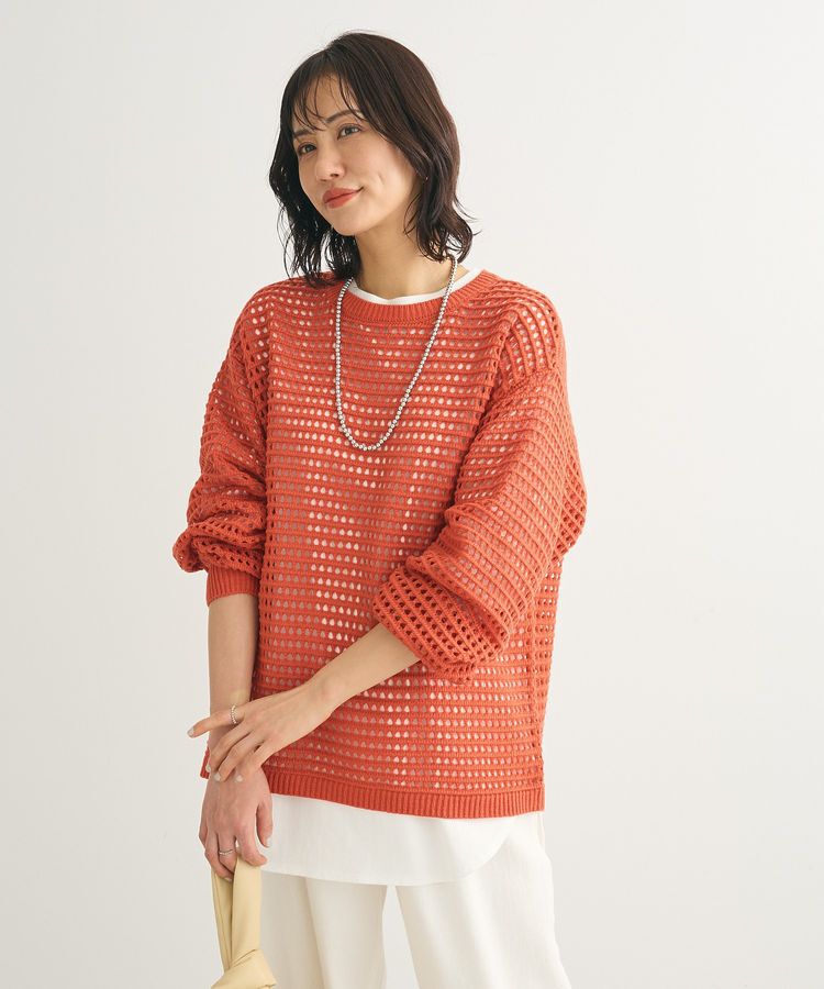 Green Parks「メッシュニットチュニック」|ニット・セーター|Orange