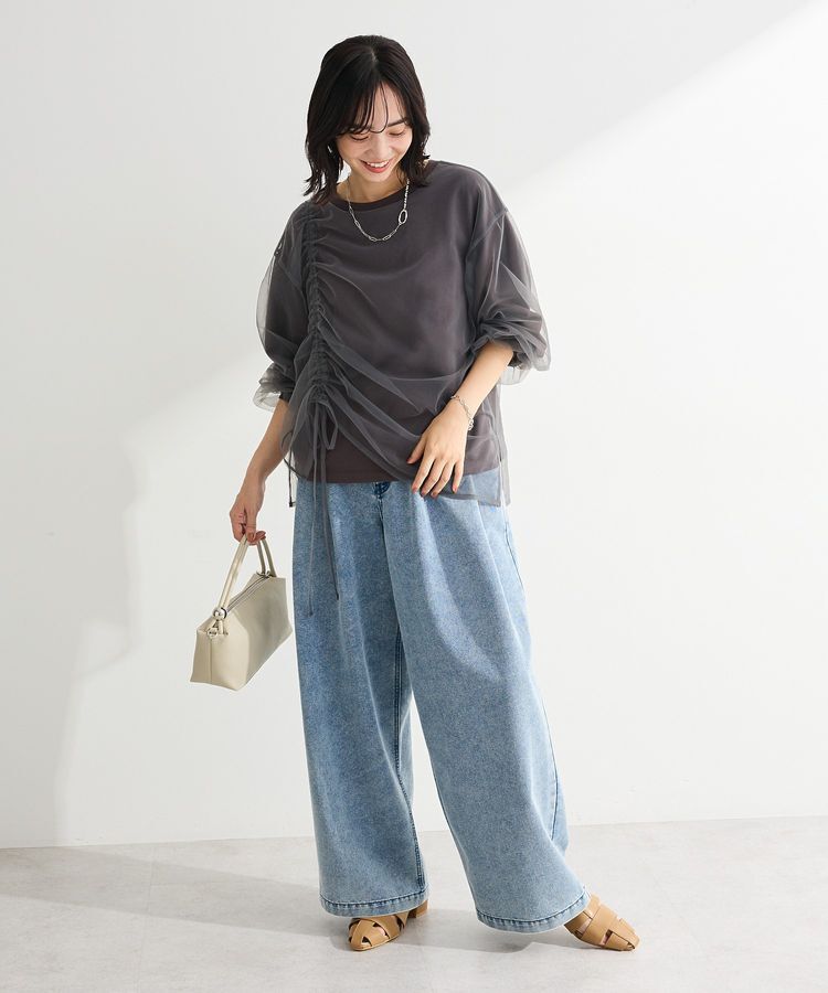 Green Parks「デニムタックワイドパンツ」|デニム|