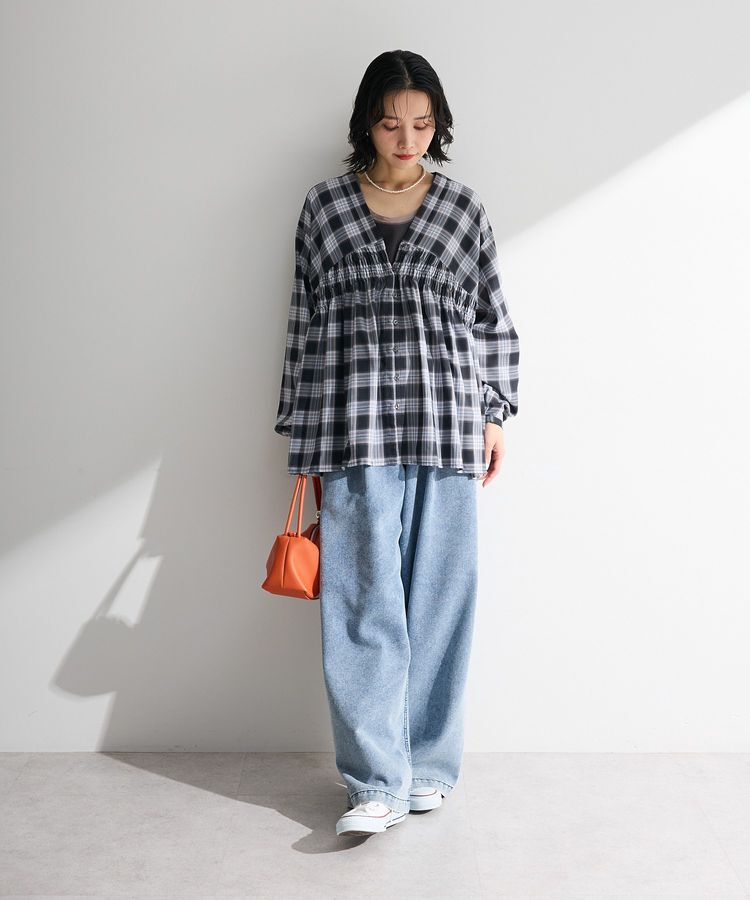 Green Parks「デニムタックワイドパンツ」|デニム|