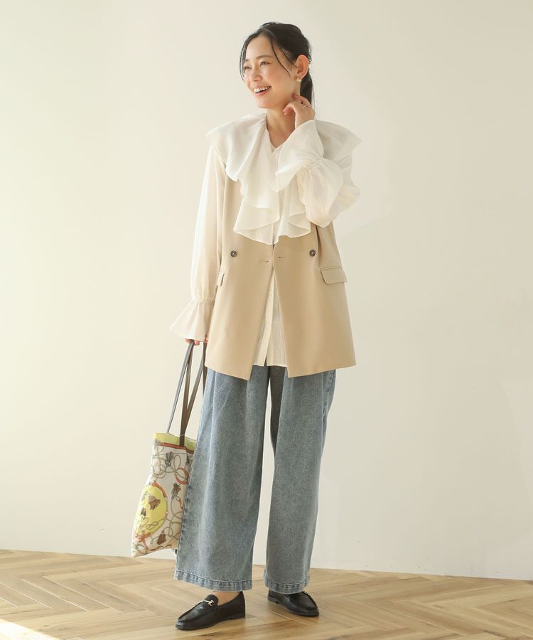 Green Parks「デニムタックワイドパンツ」|デニム|