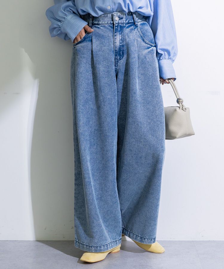 Green Parks「デニムタックワイドパンツ」|デニム|Light indigo