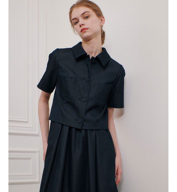 LOULOU WILLOUGHBY「【LOULOU WILLOUGHBY】シャンブレー半袖ジャケット」|テーラードジャケット|ネイビー