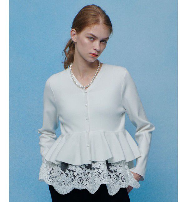 LOULOU WILLOUGHBY「【LOULOU WILLOUGHBY】レースレイヤーペプラムカーディガン」|カーディガン|