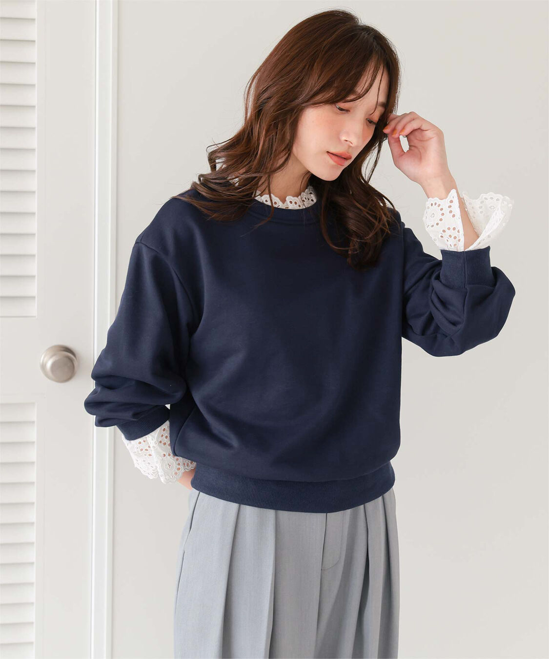 titivate「コットンレースドッキングスウェット」|スウェット・ジャージ|