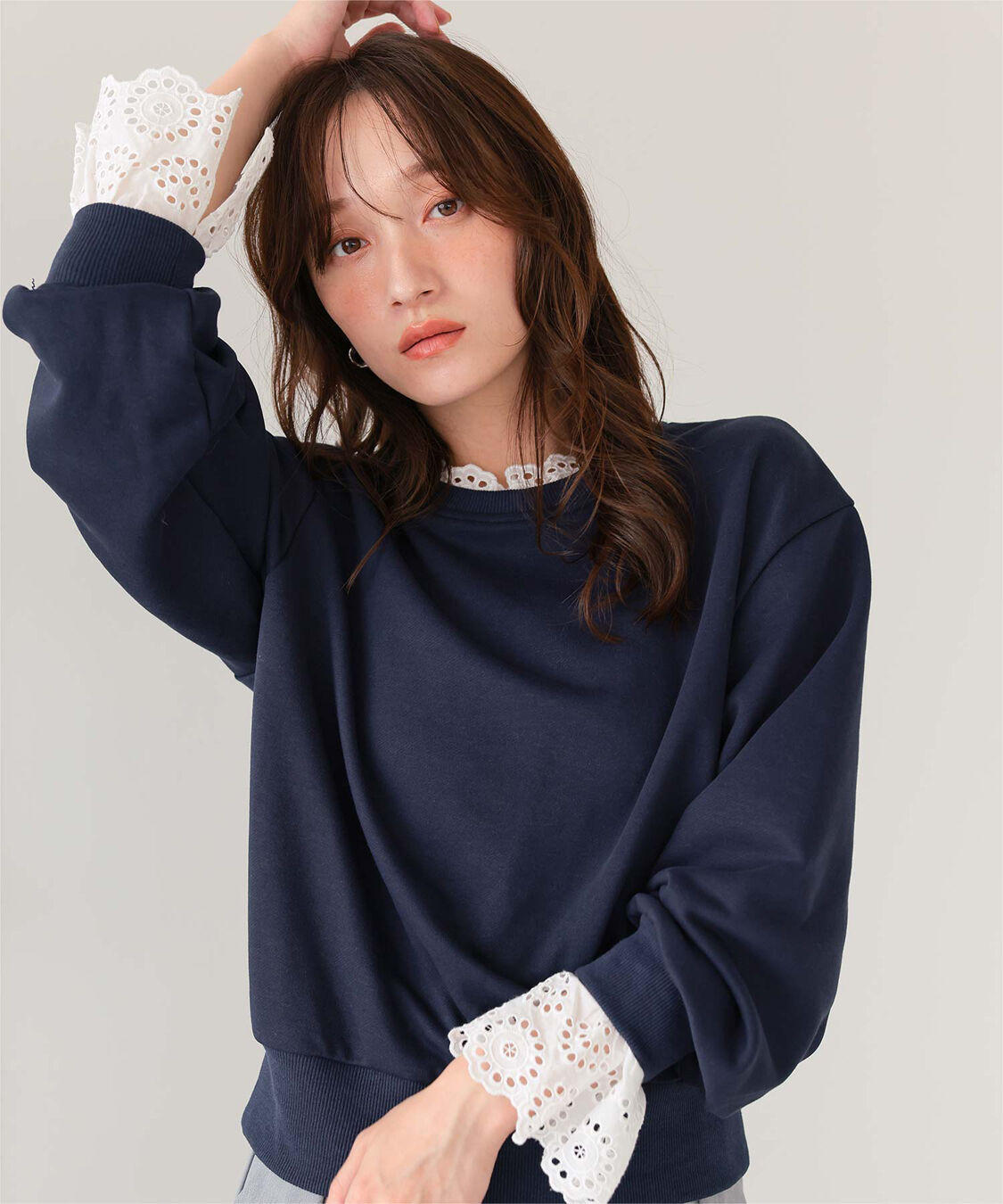 titivate「コットンレースドッキングスウェット」|スウェット・ジャージ|