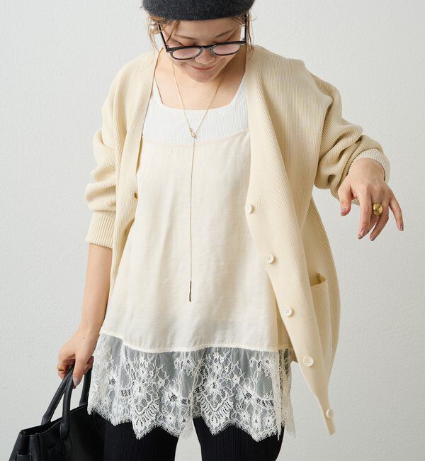  「【＠noricorico102考案】サテン&times;レース レイヤードキャミソール」|キャミソール|