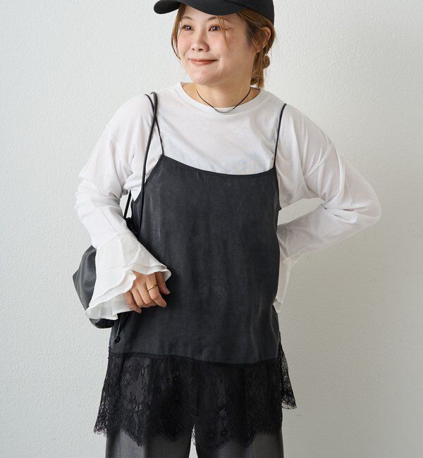  「【＠noricorico102考案】サテン&times;レース レイヤードキャミソール」|キャミソール|