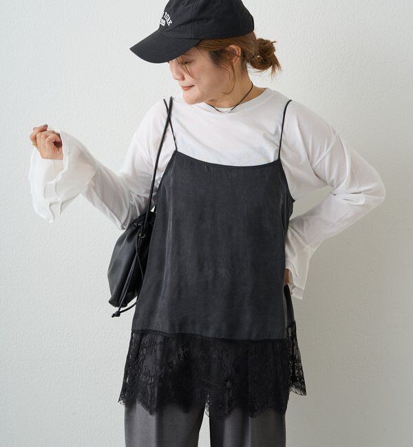  「【＠noricorico102考案】サテン&times;レース レイヤードキャミソール」|キャミソール|