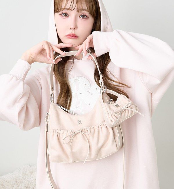  「ミニバッグチャーム付きドロストリボンバッグ」|ショルダー・メッセンジャー|ピンク