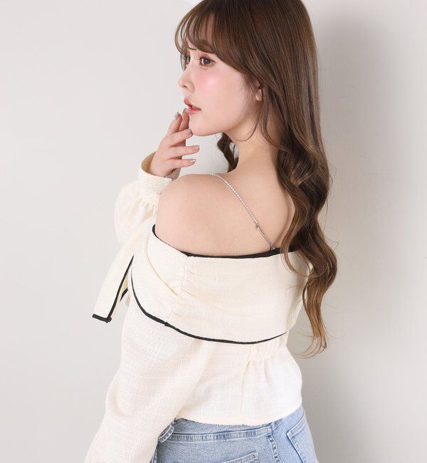  「肩ビジューリボンオフショルブラウス」|シャツ・ブラウス|